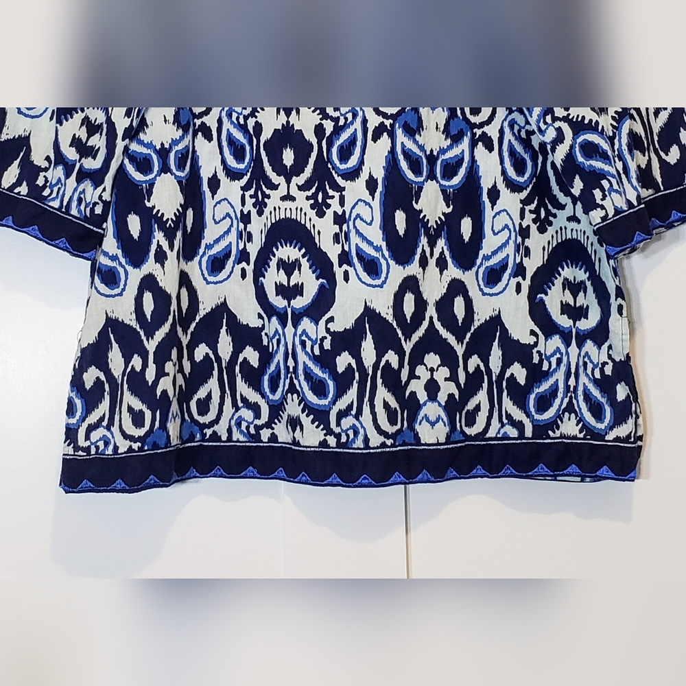 Tantrums Embroidered Cotton Tunic Split V Neck Paisley Print Blue White Size XXL - Picture 3 of 12